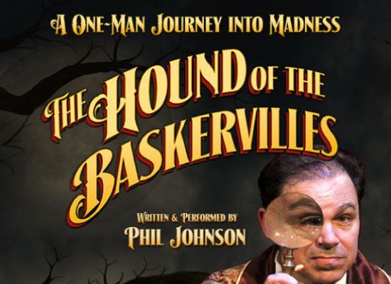 Logo with Phil holding magnifying glass for The Hound of the Baskervilles  play