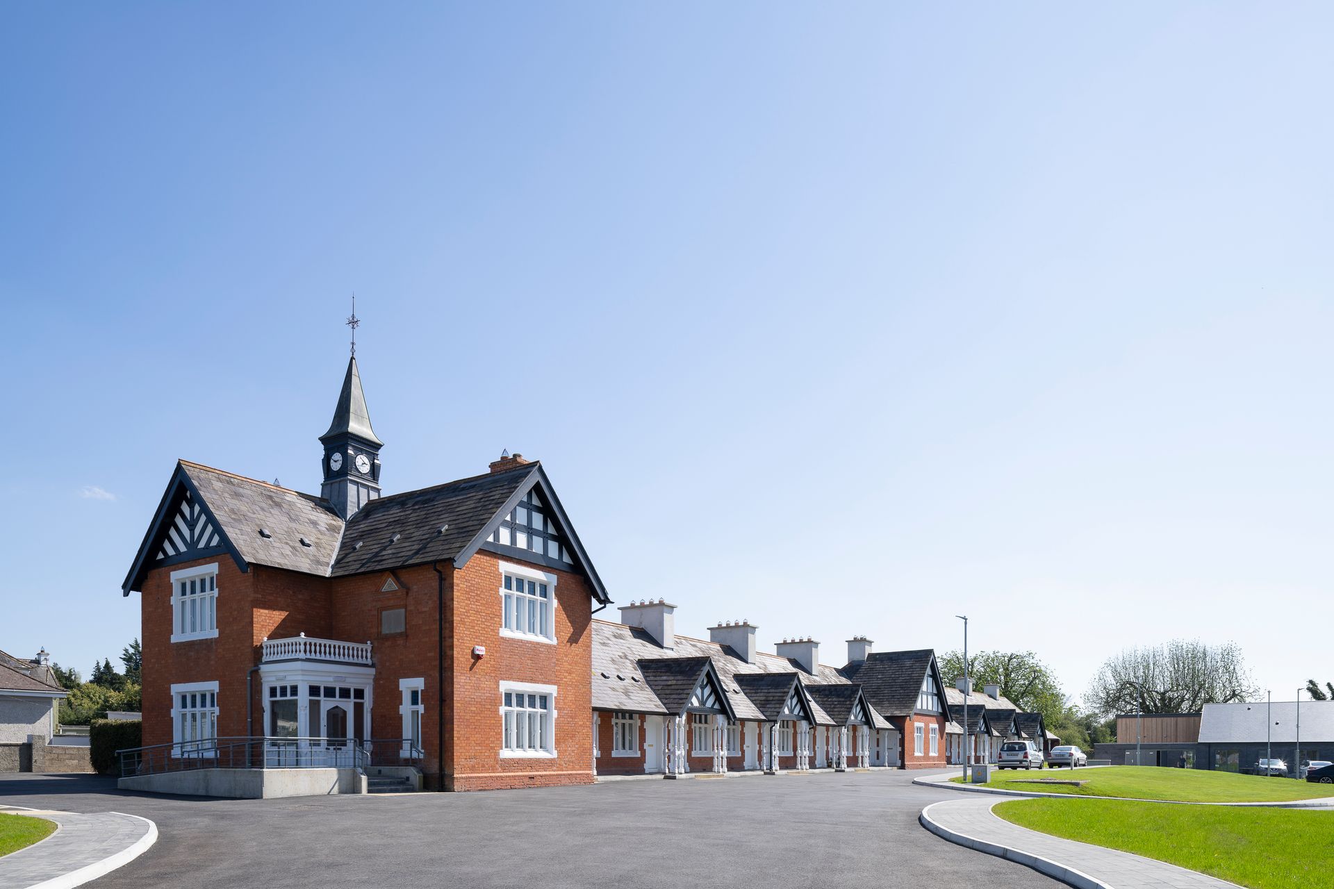 A large brick building with a clock tower on top of it