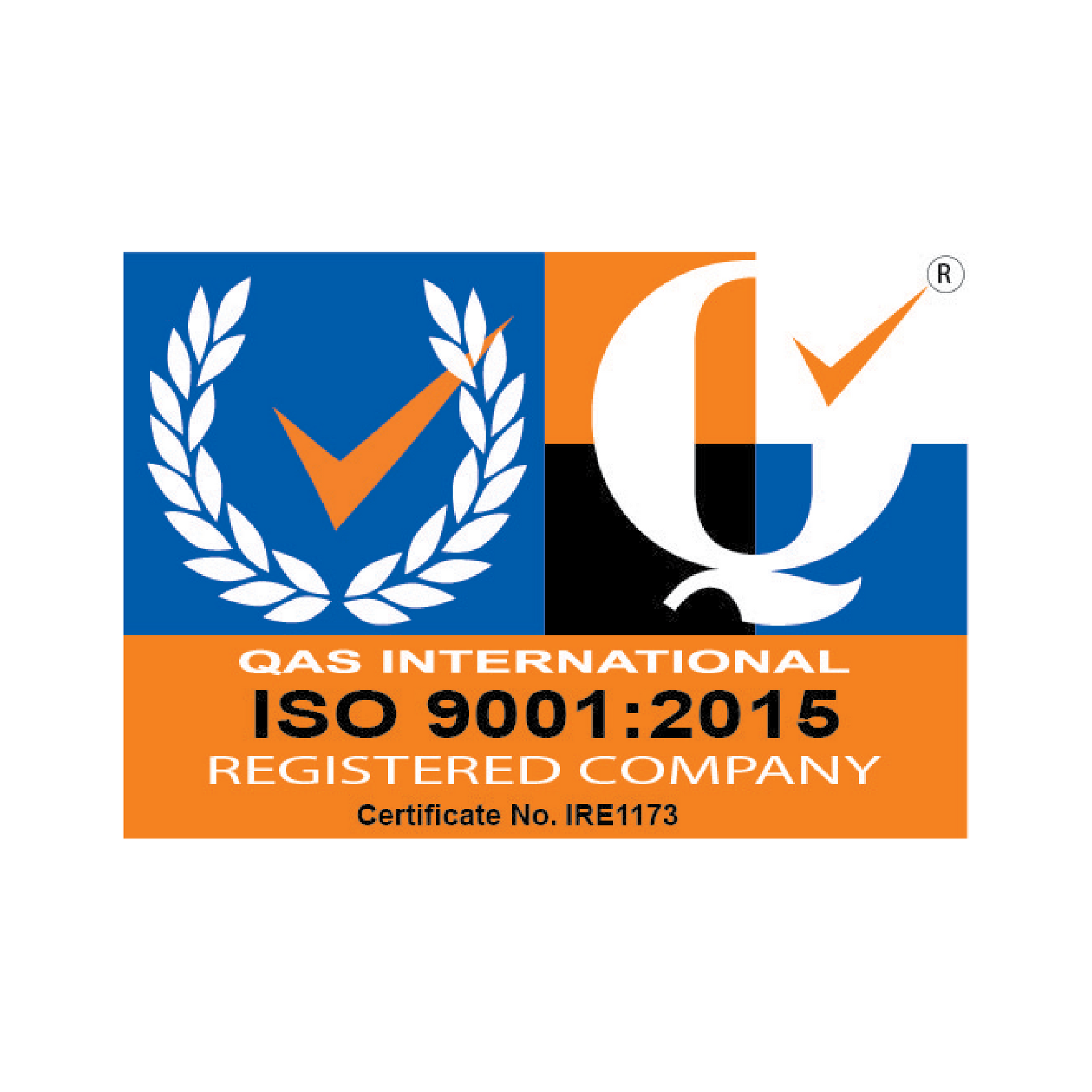 A logo for qaas international iso 9001 : 2015 registered company