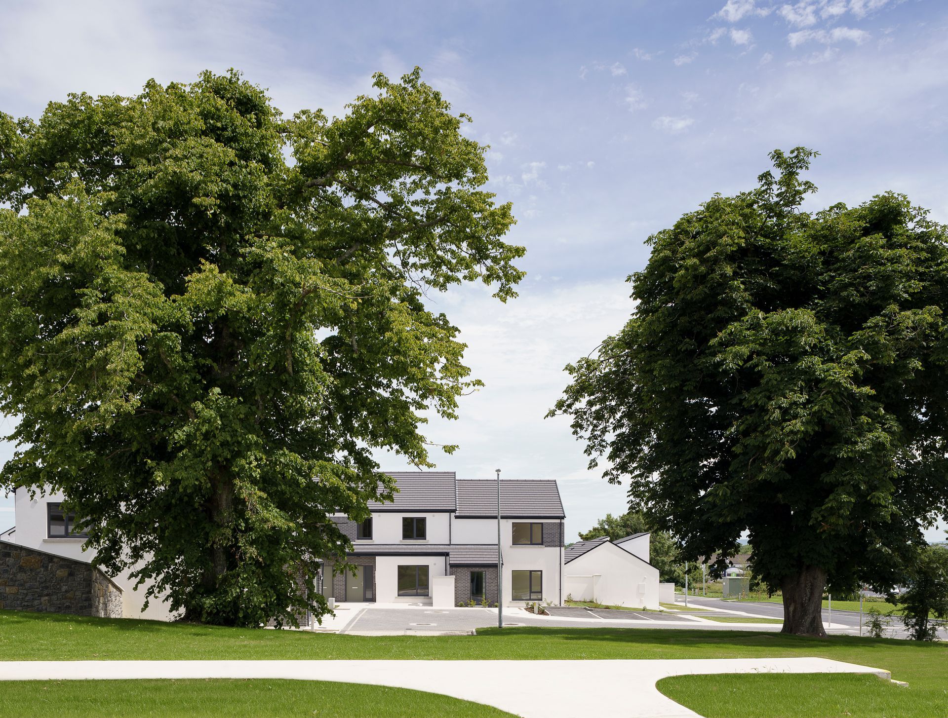 A house with a lot of trees in front of it
