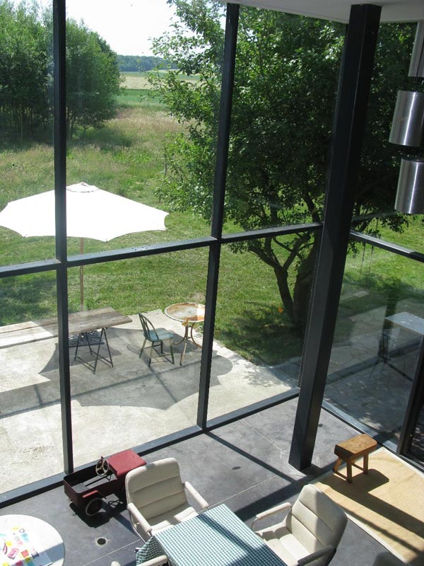 Baie vitrée triple vitrage collé sur structure métallique