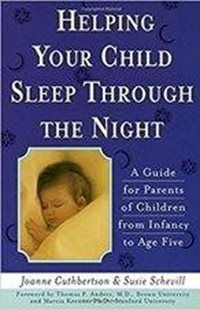 Book cover titled Helping Your Child Sleep Through the Night, featuring a sleeping infant and the authors' names.