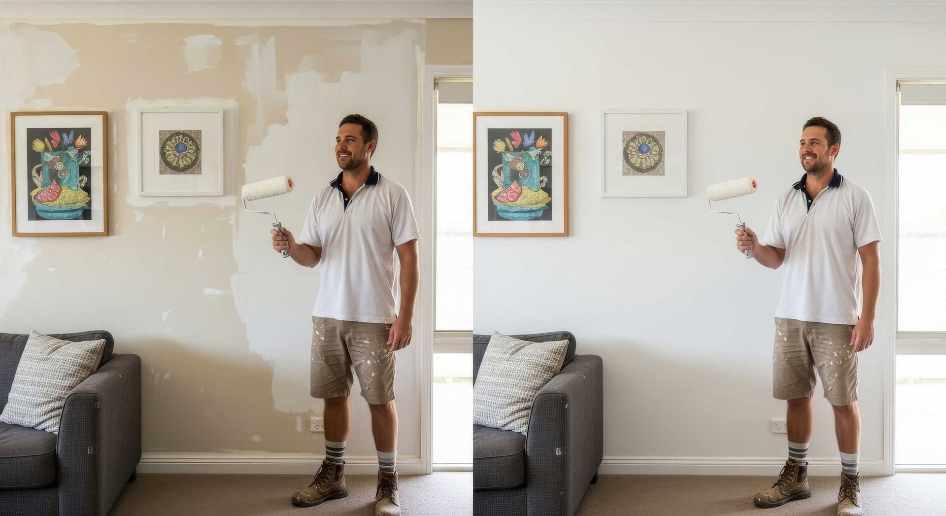 Before And After Water Damage Wall Repaint In Rockhampton