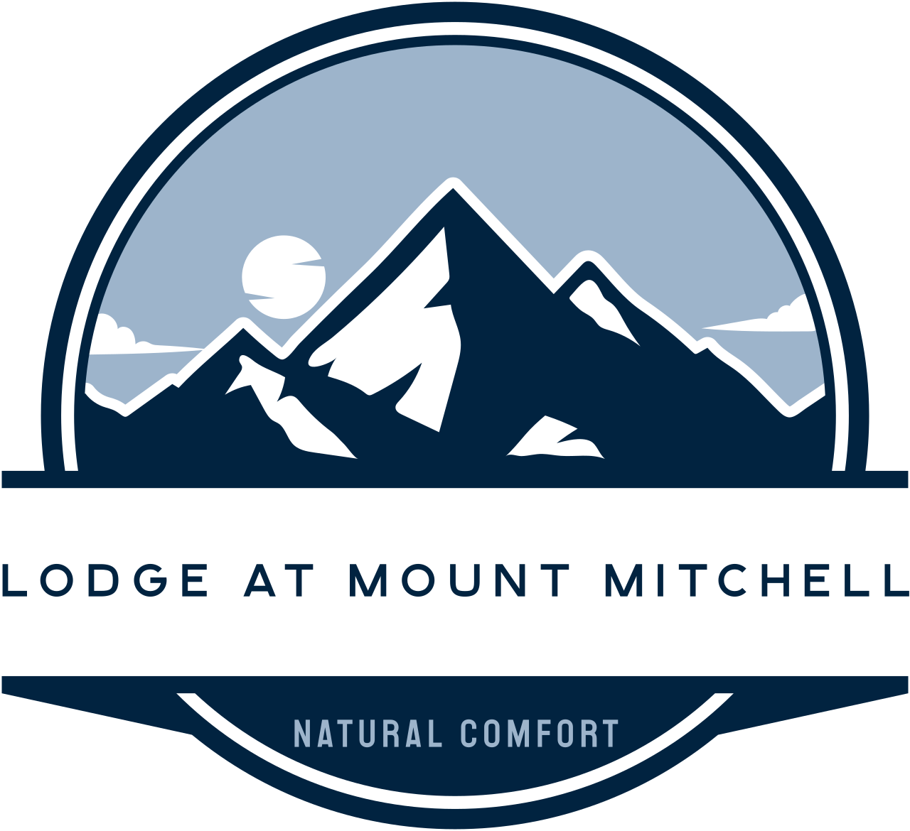 A logo for lodge at mount mitchell natural comfort