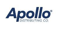 The logo for apollo distributing co. is blue and white on a white background.