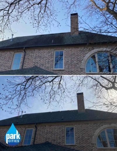 A before and after picture of a house 's roof.