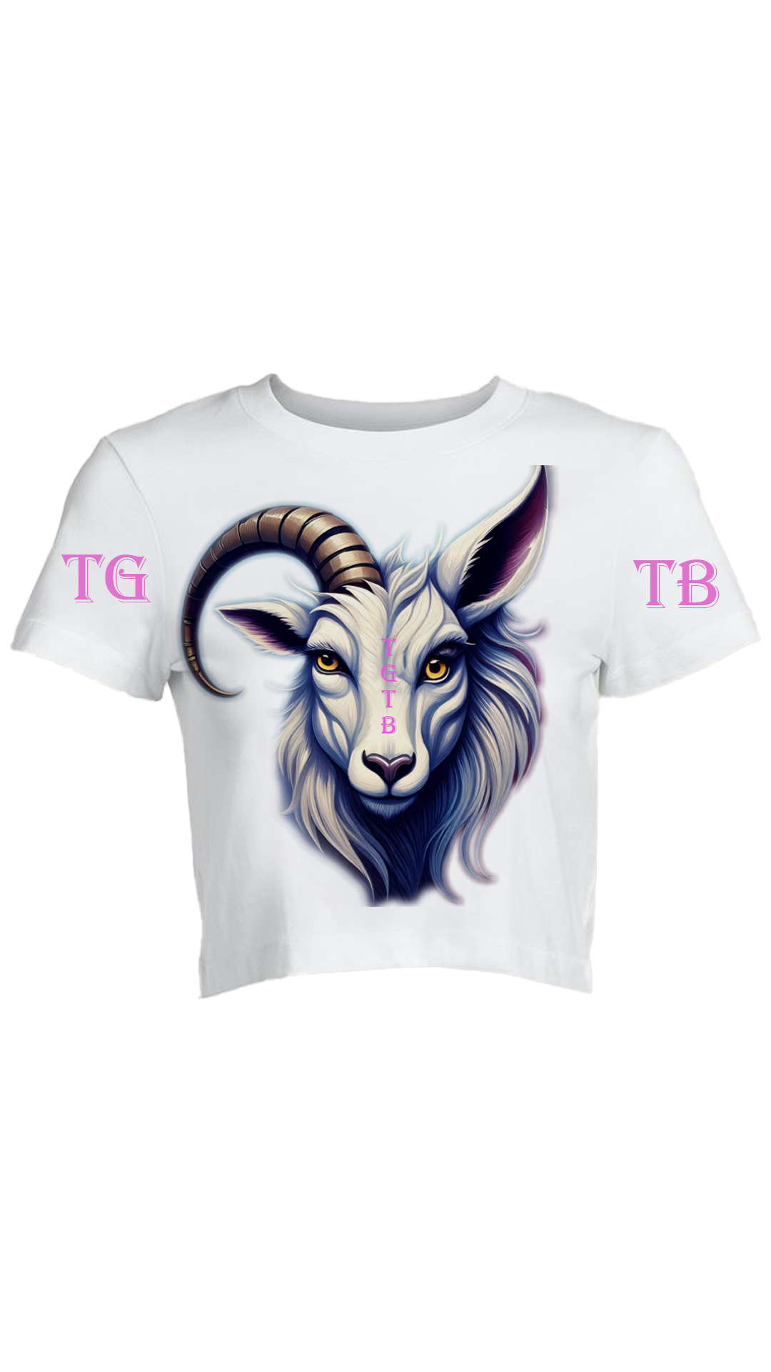White crop top with goat illustration and