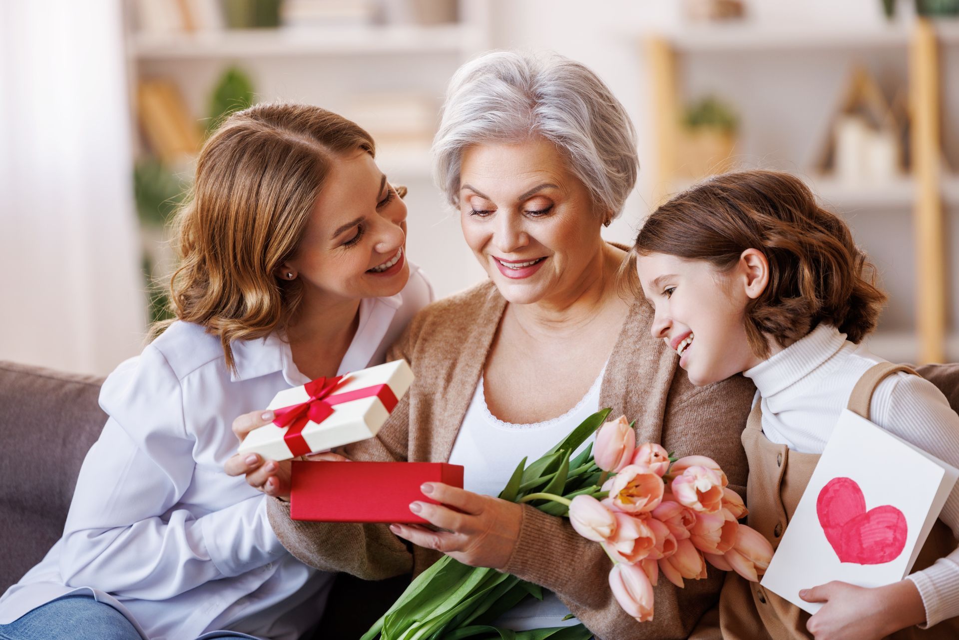 Women giving gifts to her mom