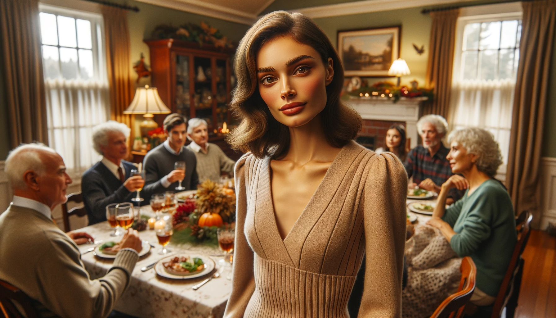 A woman is at a family holiday gathering