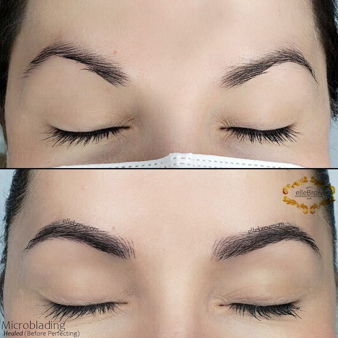 Healed Brunette Microblading - Before & After - NYC