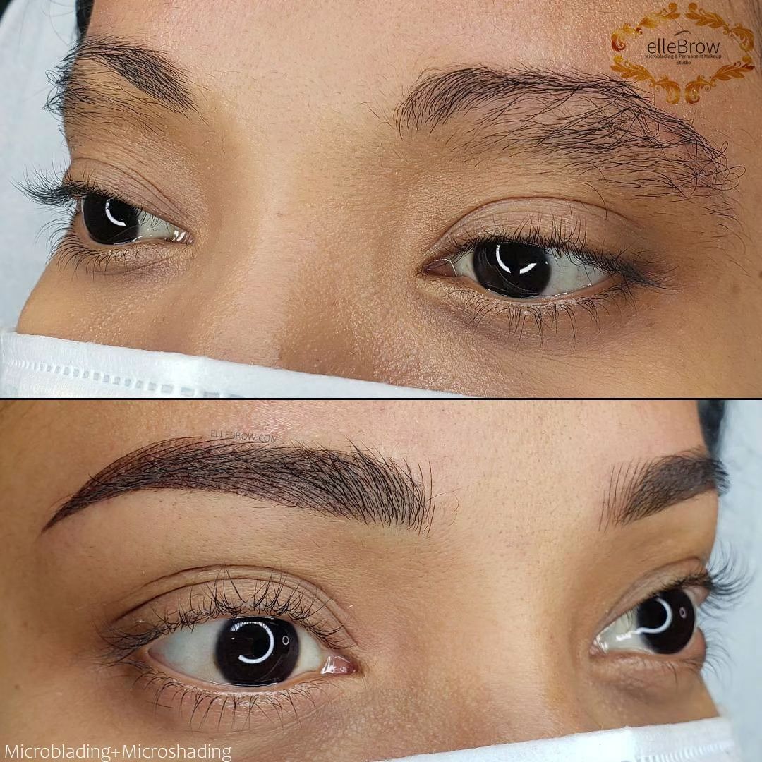 Combination Microblading + Microshading on Dark Skin before and after