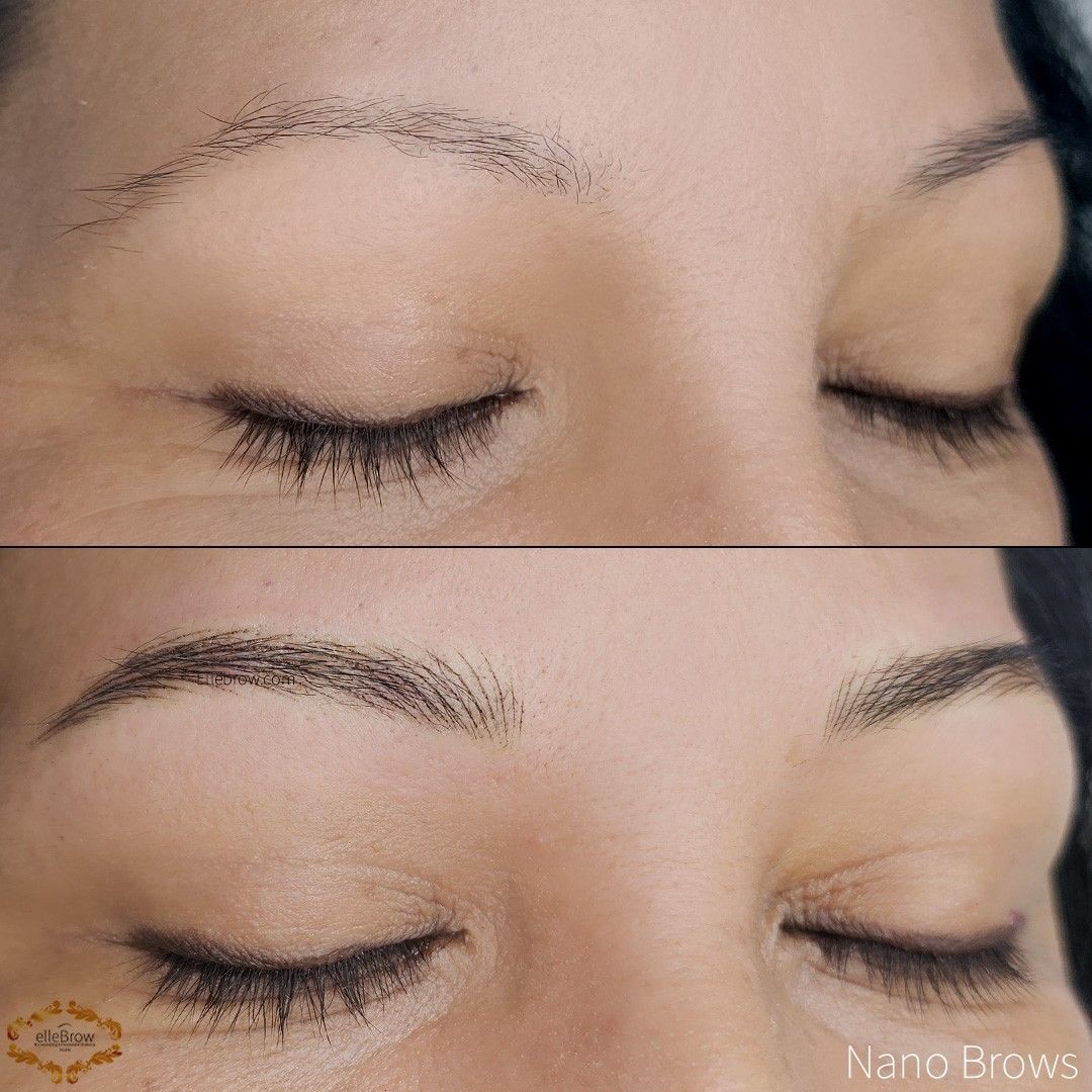 permanent makeup nano brows before and after by Ellebrow NYC