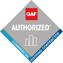 A logo for a gaf authorized commercial roofing contractor