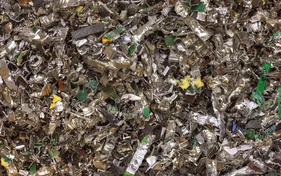 A pile of shredded metal and plastic.