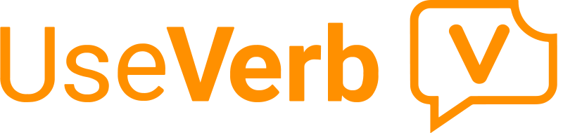 A logo for useverb with an orange speech bubble