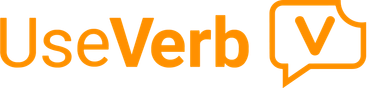 A logo for useverb with an orange speech bubble