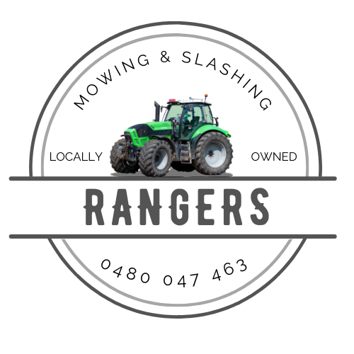 The rangers mowing & slashing logo with phone number 0480047463