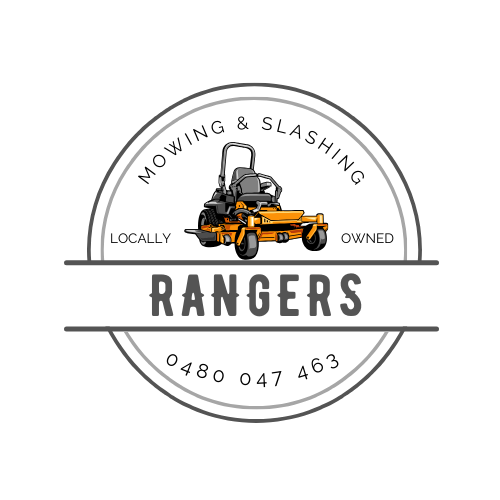 The rangers mowing & slashing logo with phone number 0480047463