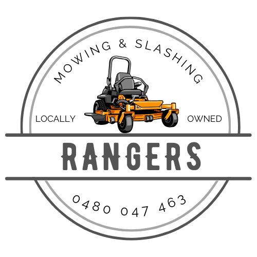 The rangers mowing & slashing logo with phone number 0480047463