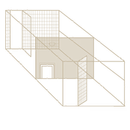 Un disegno di una stanza con una porta e una recinzione.