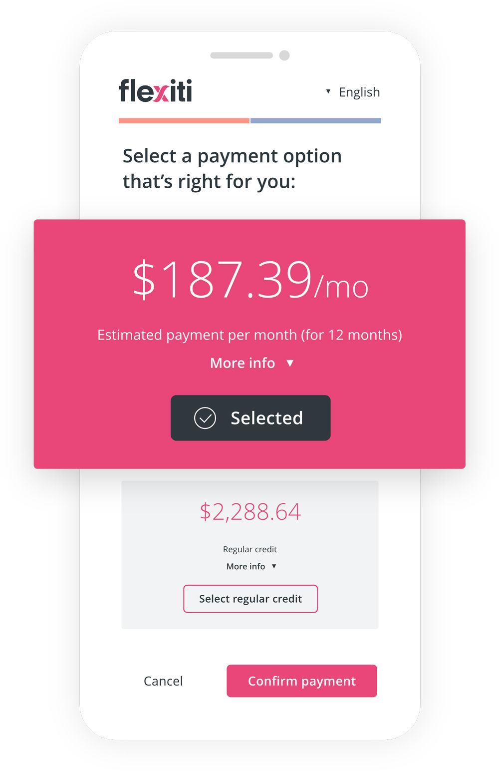 A phone screen shows a payment option that is right for you.