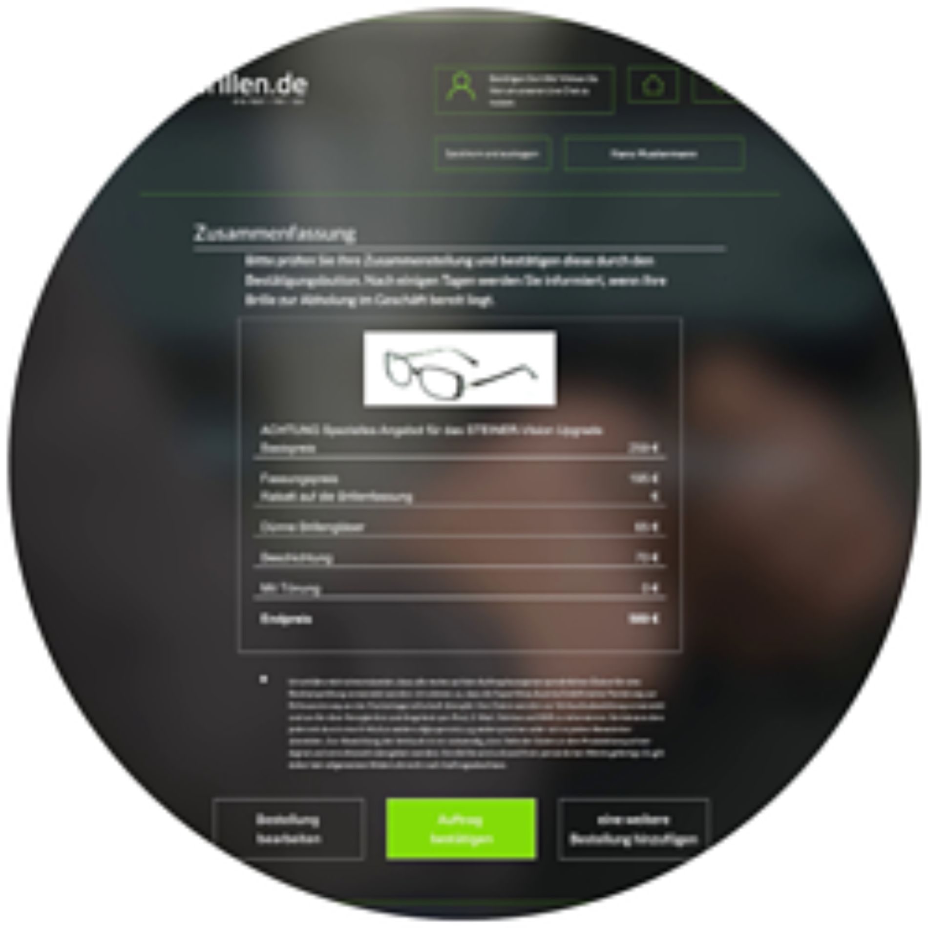 specifiche di un paio di occhiali da vista