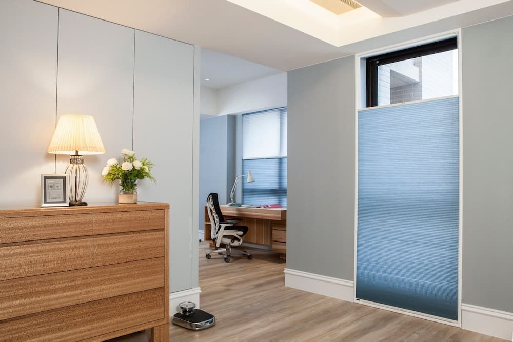 A Room With a Window , Blinds , Lamp , Desk and Chair — Douglass Blinds & Security Screens in Goulburn, NSW