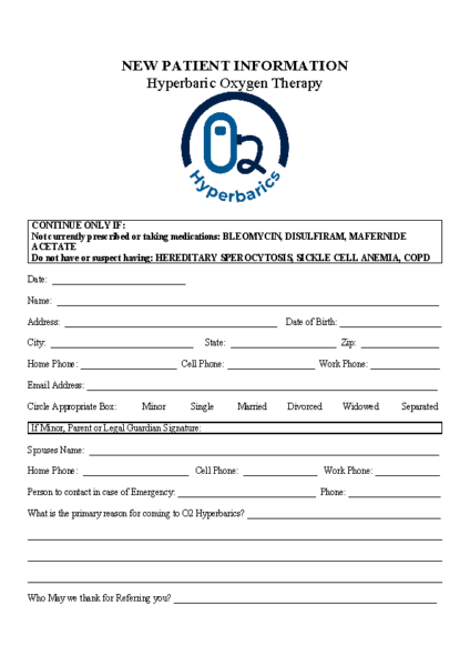 New Patient Form - HBOT
