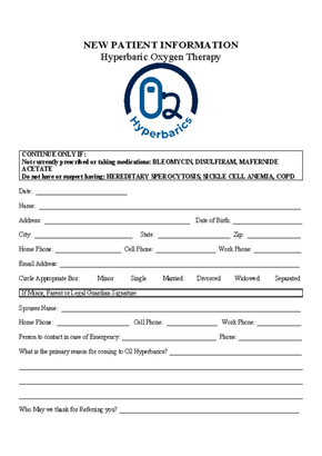 New Patient Form - HBOT