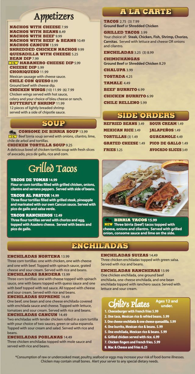 Cancun Mexican Grille Cincinnati menu