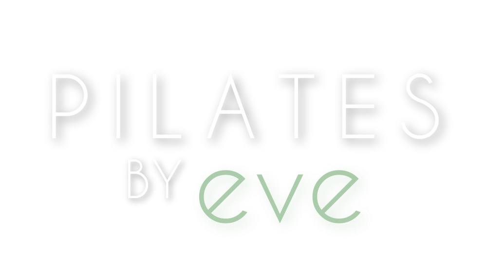 A white and green logo for pilates by eve.