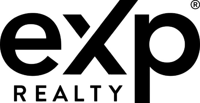 The logo for exp realty is black and white.