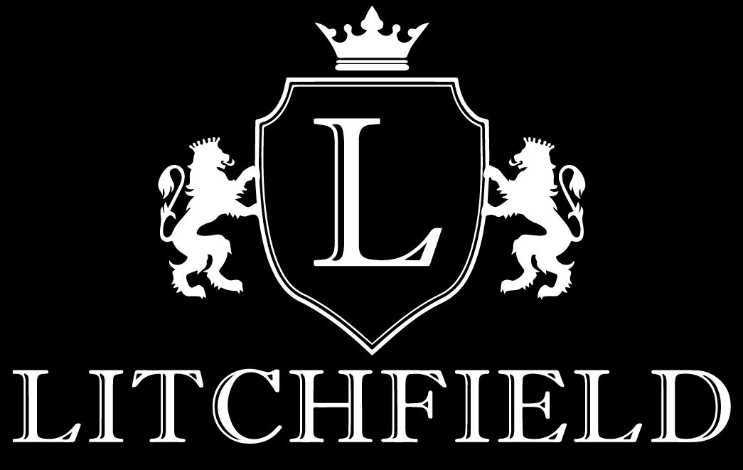Black and white logo: Shield with "L," crown, lions, and "Litchfield Management, Inc." text.