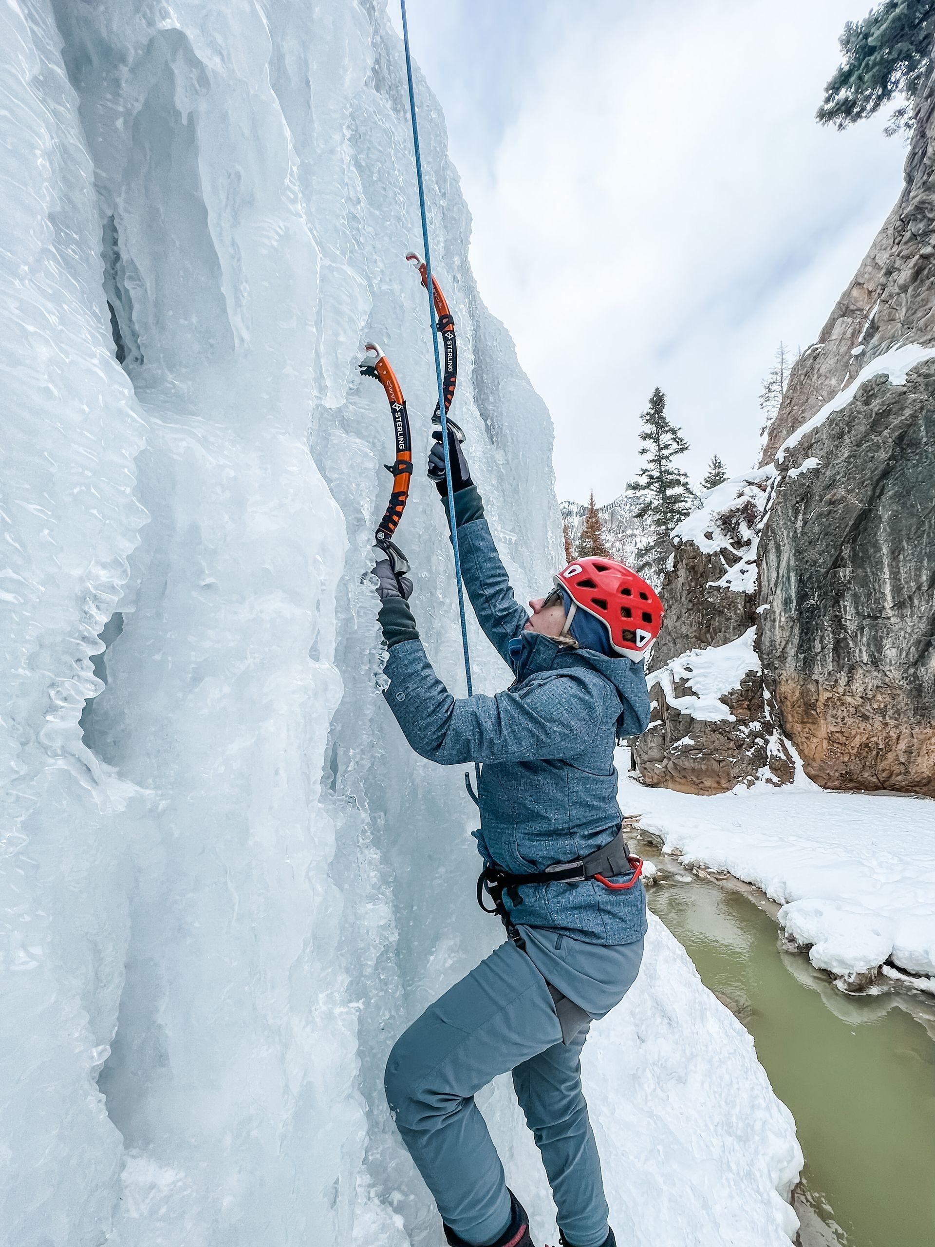 Presley ice climbing at Ouray Ice Park