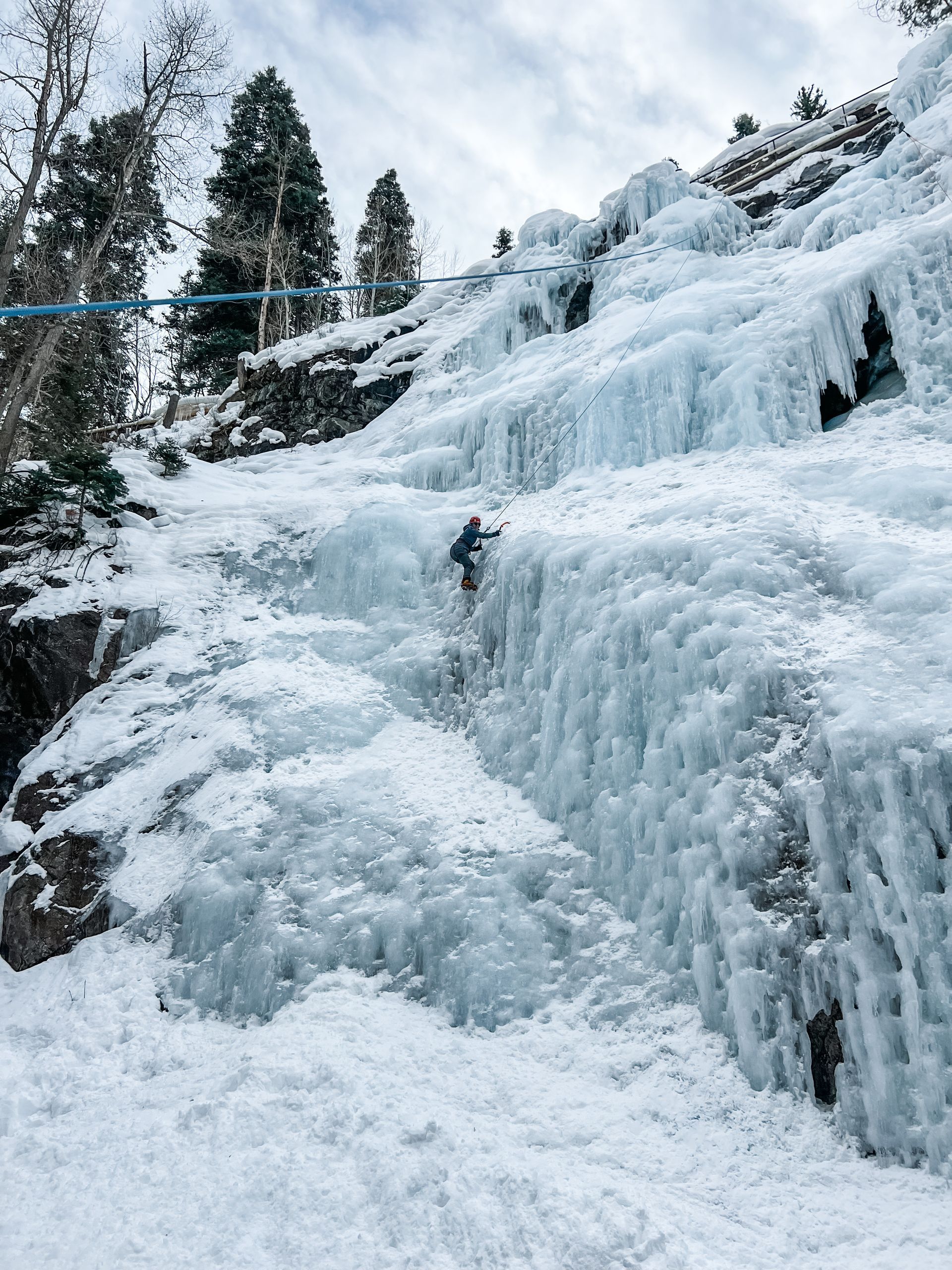 Presley ice climbing at Ouray Ice Park