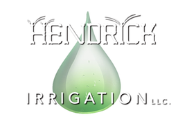 Hendrick Irrigation LLC. logo with a green water drop and stylized text.
