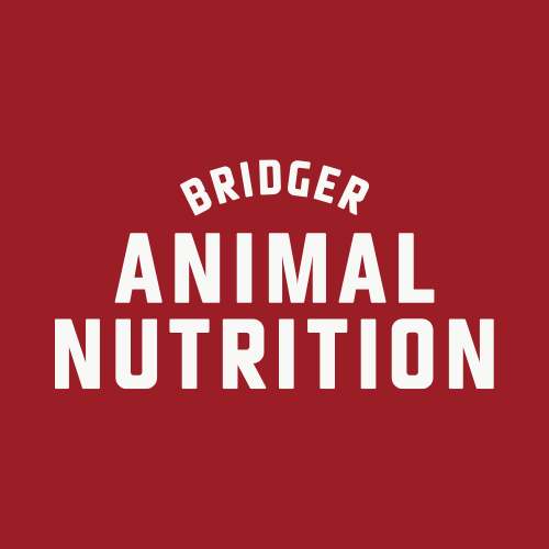 Logo for Bridger Animal Nutrition in red text on a white background. It includes 