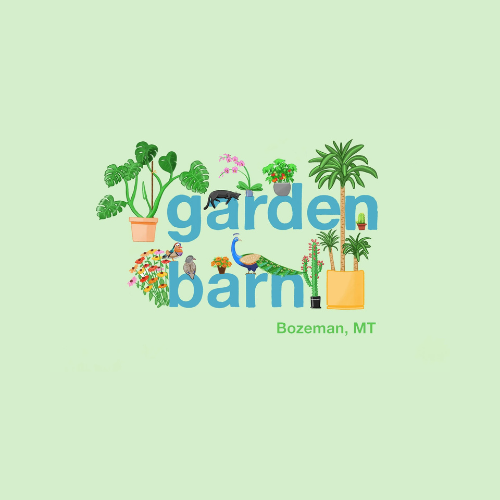 Garden Barn logo with plants, a peacock, and a panther. Bozeman, MT.