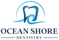 The logo for Ocean Shore Dentistry has a tooth in the middle of a wave.
