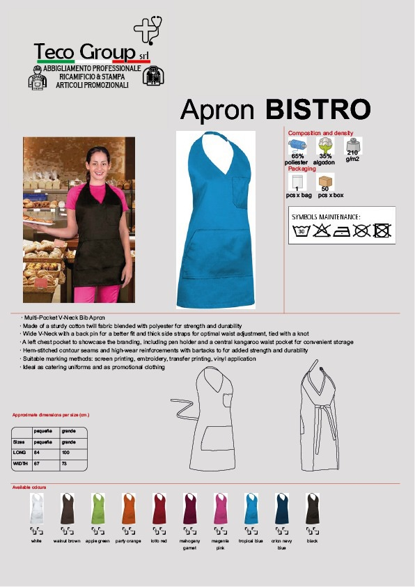 Una donna indossa un grembiule blu in un ristorante.