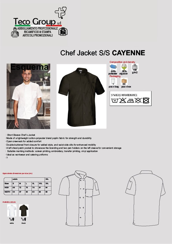 Un uomo indossa una camicia bianca e una giacca da cuoco nera.