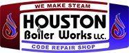 The logo for houston boiler works llc is a code repair shop.