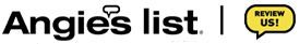 Angie's list logo with "REVIEW US!" in a speech bubble.