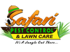 Logo for Safari Pest Control & Lawn Care: a safari hat, spider, orange text, and green grass.