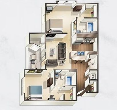 An aerial view of a floor plan of a house