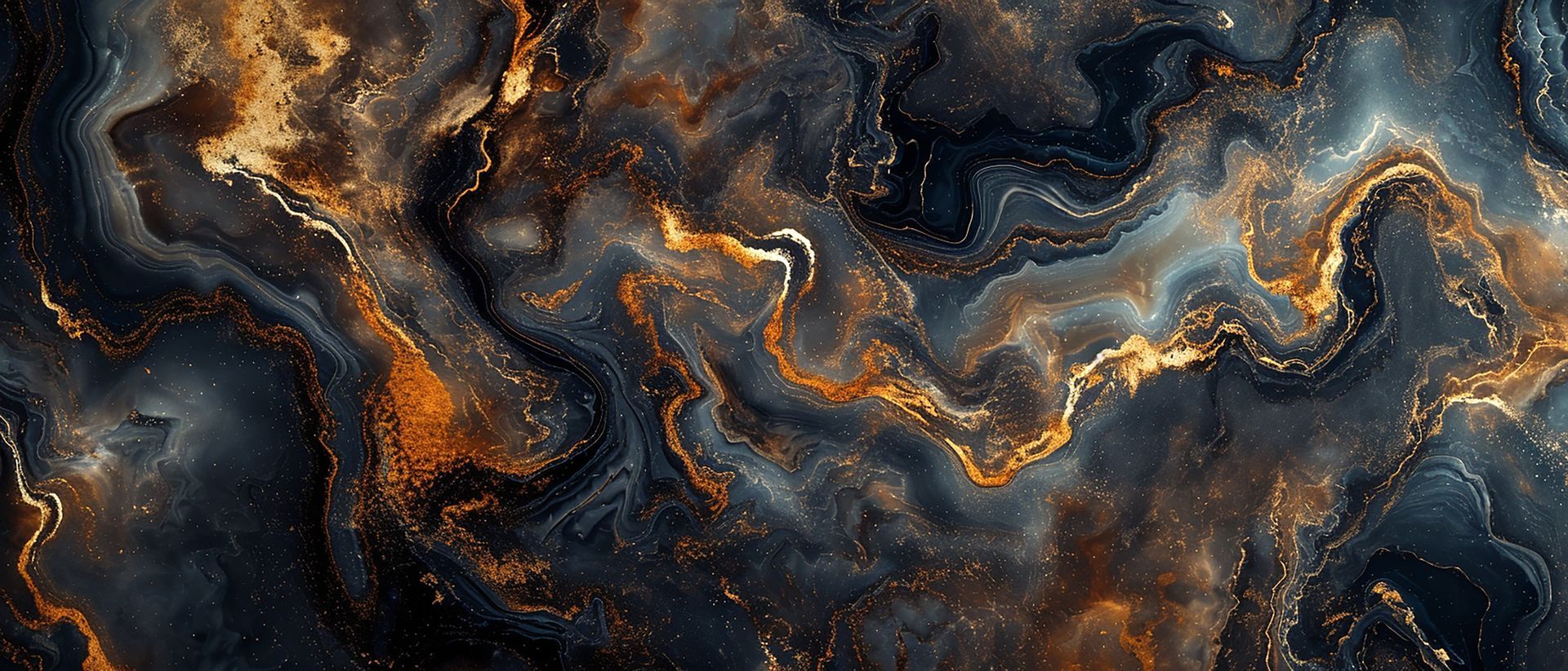 Texture marbrée abstraite tourbillonnante d'or et de bleu foncé.