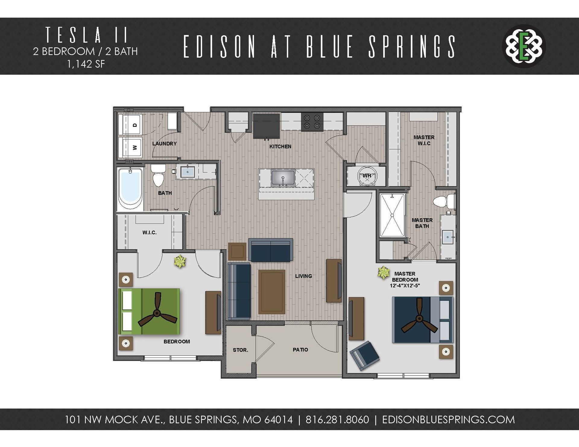 A floor plan for a tesla ii apartment at edison at blue springs