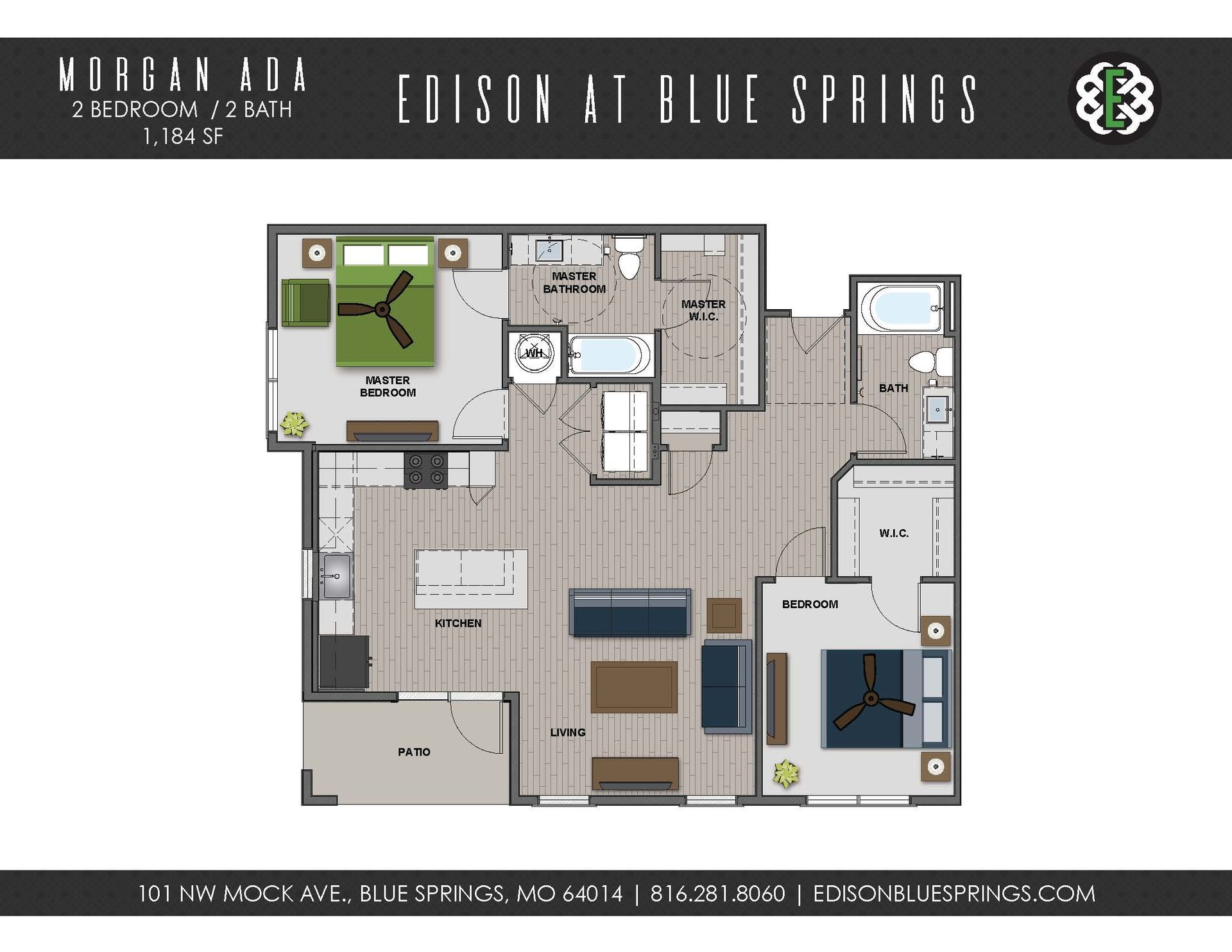 A floor plan of a house with a bedroom , living room , and kitchen.