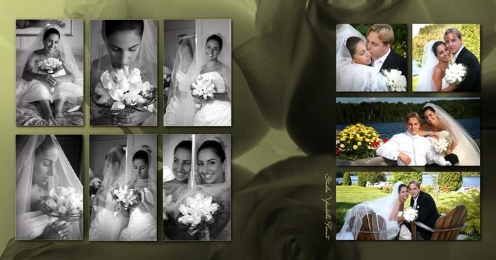 Un collage de photos en noir et blanc d'une mariée et d'un marié