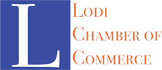 Logo for the Lodi Chamber of Commerce featuring a large white 